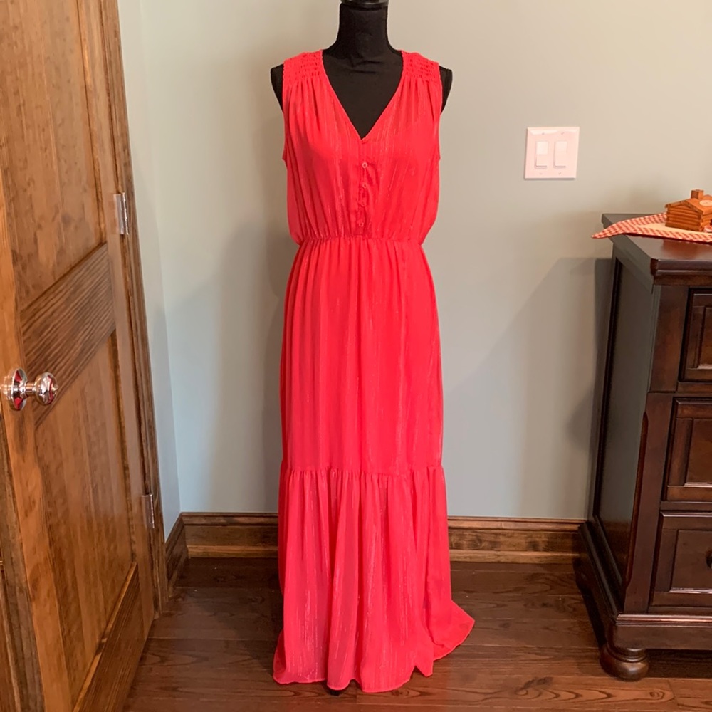 Long pink stretchy maxi with slip